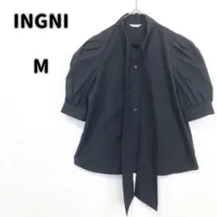 【イング】ブラック パフスリーブ 半袖トップス シャツ Mサイズ n3616