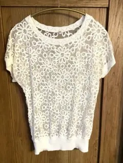 花柄レース半袖ニット　M 花モチーフ　かわいいトップス