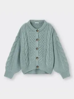 GU ジーユー 【M】ケーブルコクーンカーディガン くすみ青 ゆったり