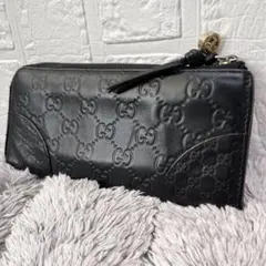 GUCCI✨ラウンドファスナー　L字　Wシマ　インターロッキング　ブラック　本革