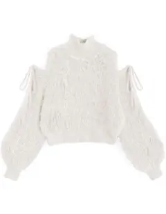 袖2Wayフェザーシャギーニットトップス GRL