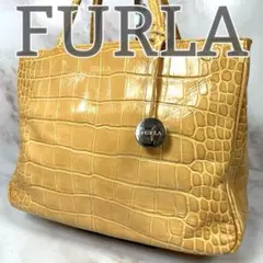 【美品】FURLA クロコ型押し トートバッグ A4 ハンドバッグ キャメル