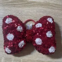 ディズニー ミニー ヘアゴム ヘアポニー リボン スパンコール レッド 赤