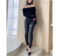 GYDA ハイウエスト ダメージスキニーデニム S ジェイダ