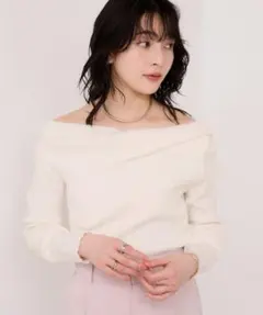 ドレープオフショルダーリブニット　VIS