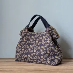 ハンドメイドシャーリングバッグ（フィールドオブフラワー、ネイビーブラック、小）
