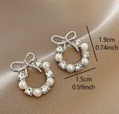 パール&ジルコニア★ サークルピアス リボン ゴールド