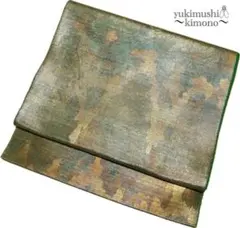 ZZ12-149 名古屋帯 平仕立て 緑 ゴールド 348cm フォロワー割引◎