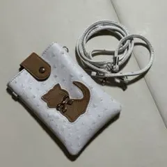 【未使用】スマホショルダー 猫デザイン ホワイトピンク ミニポーチ 斜めがけ