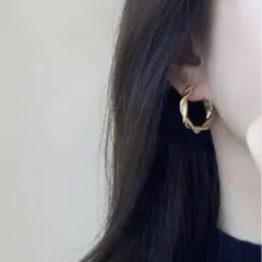 【K18 S925】フープピアス 大ぶり　ゴールド ツイスト