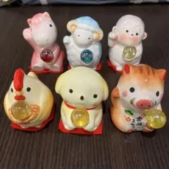 干支 置物 (馬 羊 猿 鳥 犬 猪) 6点セット