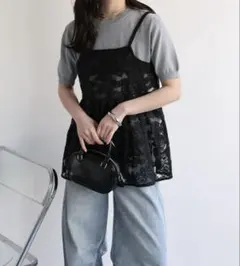 apretro オーガンジーレースキャミ　ブラックのサムネイル