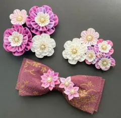 つまみ細工 髪飾り 七五三 成人式 着物 和装　リボン　むらさき