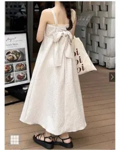 GRL バックリボンふくれジャガードフレアキャミワンピース