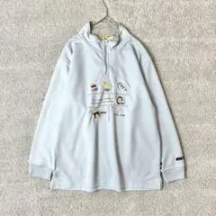 ハーフジップ　スウェット　刺繍　レトロ　M 水色　未使用品　カジュアル