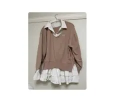 完売品♡ NICE CLAUP シャツドッキング ニットワンピース ベージュ