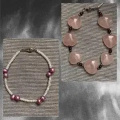 ブレスレット2本セット 天然石 パール シルバー ローズクォーツ ガーネット