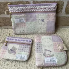 ネコちゃん サニタリーケース、ダブルファスナーポーチ、ミニポー3点セット