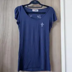 I♡swanky 半袖 Tシャツ ネイビー クロス 羽根のサムネイル
