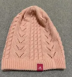 adidas ケーブル編み ニット帽 ピンク