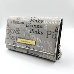 ピンキー&ダイアン 三つ折り財布 ロゴ ジャガード キャンバス チャーム 黒