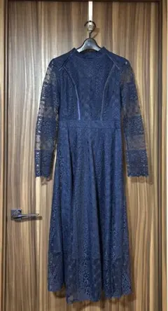 ネイビー レースワンピース ロング 結婚式 お呼ばれ S