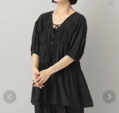 LOWRYS FARM シャーリングチュニックフレンチスリーブ ブラック F