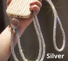 きらきら　スマホ　ネックストラップ　シルバー　82cm 落下防止　ストーン社員証