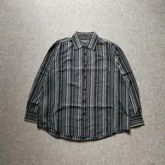 ストライプシャツ　長袖　マルチストライプ　レトロ　90s　古着　ブラック　LL