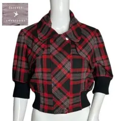 FOREVER21 チェック柄 クロップドジャケット 3/4袖 ジップアップ　S