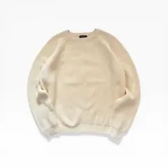希少！90s ランズエンド 畦編み コットンニット クルーネック アイボリー M