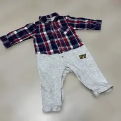 petit main チェック柄ロンパース 80