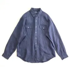 90s ポロラルフローレン リネンシャツ L ブルーグレー