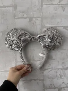 ミッキー耳カチューシャ シルバー スパンコール