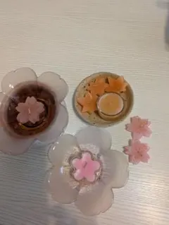 素焼き小座とキャンドルセット　桜のはなびらの皿とキャンドル8個セット