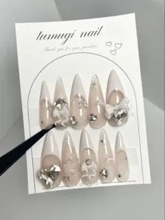 ネイルチップ 量産型 フレンチ スナ系 ワンホン ガーリー ちゅるん No.81