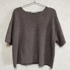 ZARA リブ編みのブラウン半袖ニット