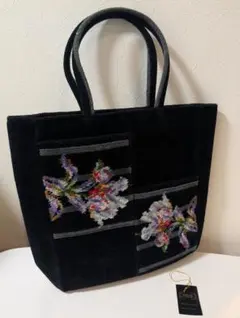 【美品】FEILER フェイラー花柄刺繍 トートバッグ 黒 未使用品 ドイツ