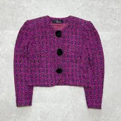 90s vintage 短丈 ツイード ノーカラージャケット M相当 y2k