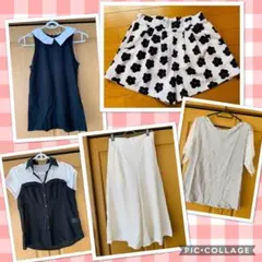 黒襟付きトップスと花柄ショートパンツセット