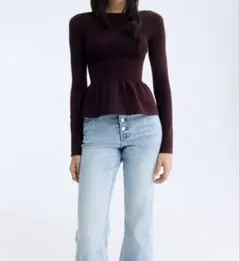 H&Mニットペプラムトップス ブラック