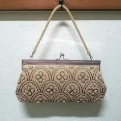 【極美品】MARUMIYA ビーズバッグ がま口 手刺繍 総柄