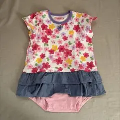 ミキハウス　ホットビスケッツ　半袖　花柄　ロンパース　フリル
