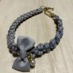 パラコード編み込みストラップ リボンパールがアクセント　ハンドメイド