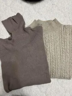 リブ編み・ケーブル編み長袖ニット2点セット