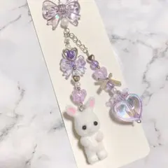 ビーズキーホルダー　うさぎ　紫　推しカラー　y2k 韓国　コレクトブック