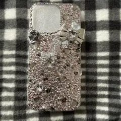 ビジュー装飾 iPhone16proケース ピンク シルバー