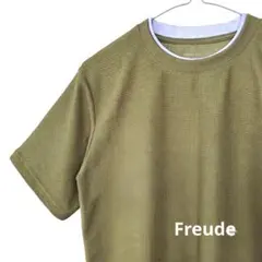Freude メンズ半袖Tシャツ レイヤード風 ワッフル生地 M モスグリーン