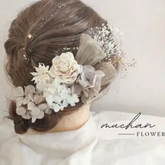 【金箔付】ドライフラワー髪飾り/結婚式＊成人式＊和装洋装/ベージュNo181