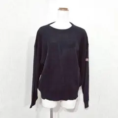 SIMPLE LIFE 麻混 長袖ニット プルオーバー 濃紺（M）伸縮 シンプル